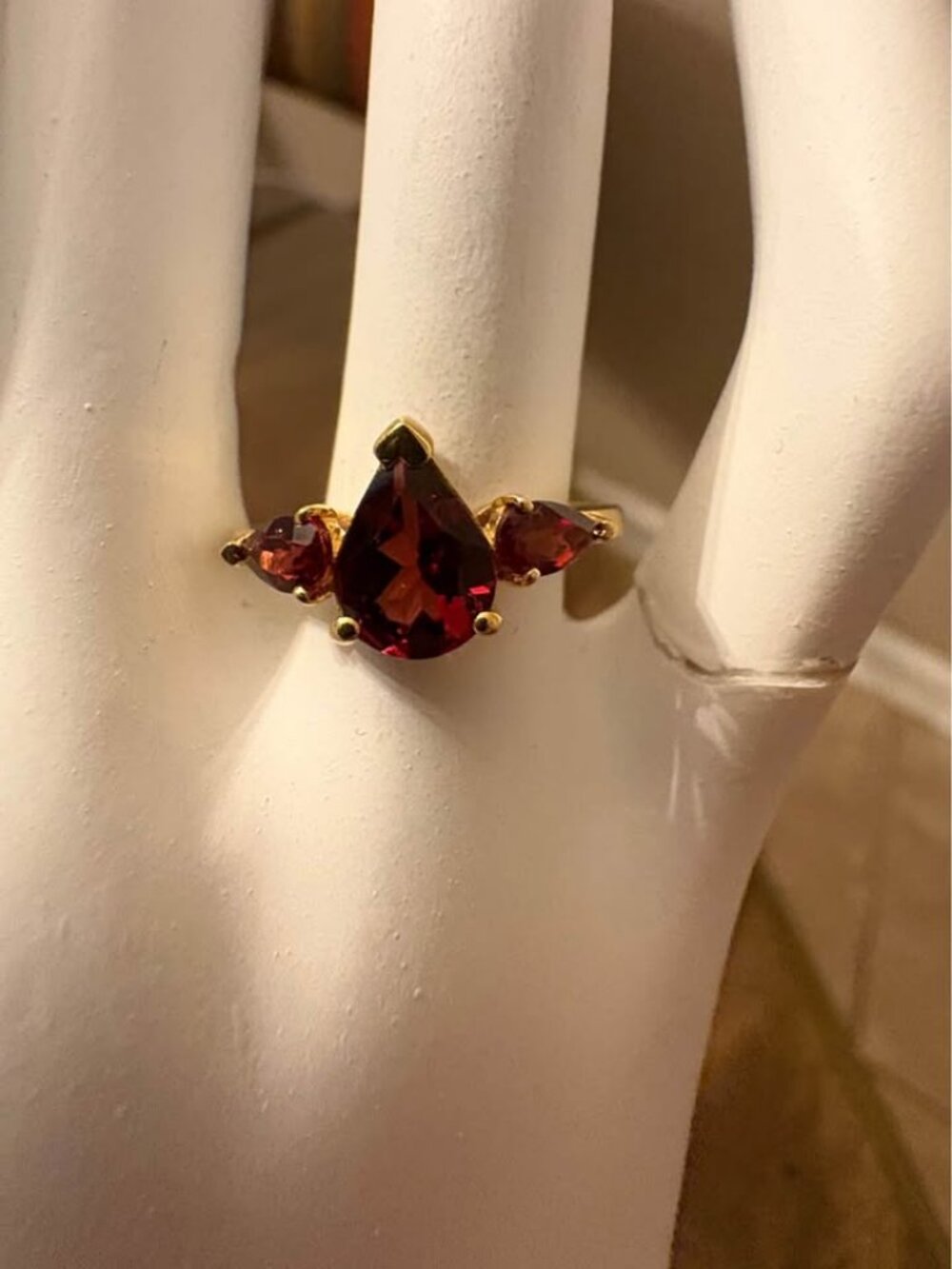 NEW 925 Sterling Silver Gold Tone Garnet Ring Size 7 Pear Cut 2.36ct